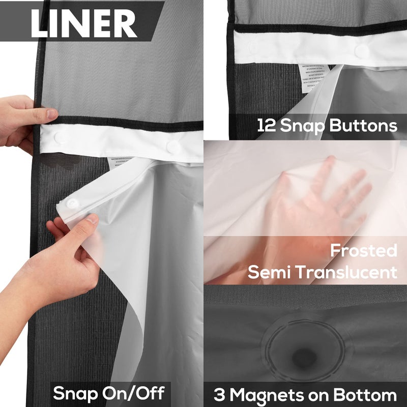 River Dream No Hook Slub Textured Shower Curtain with Snap-in PEVA Liner Set - 71" x 74"(72"), Hotel Style with See Through Top Window, Machine Washable & Water Repellent Fabric, Black, 71x74 - Image 5